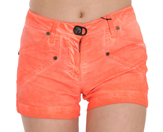 PLEIN SUD Orangefarbene Mini-Shorts aus Baumwoll-Denim mit mittlerer Taille