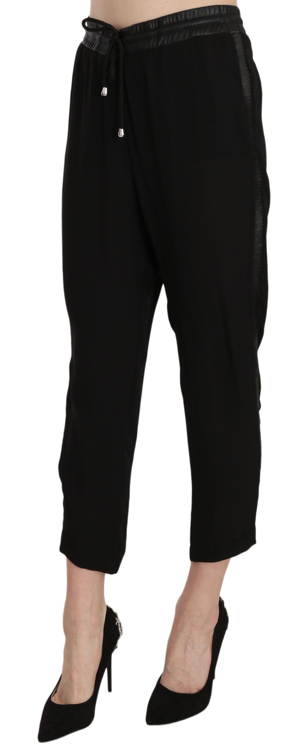 Guess Schwarze Polyesterhose mit hoher Taille und verkürzter Hose