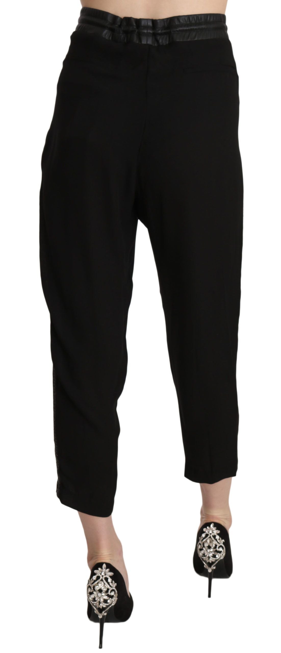 Guess Schwarze Polyesterhose mit hoher Taille und verkürzter Hose