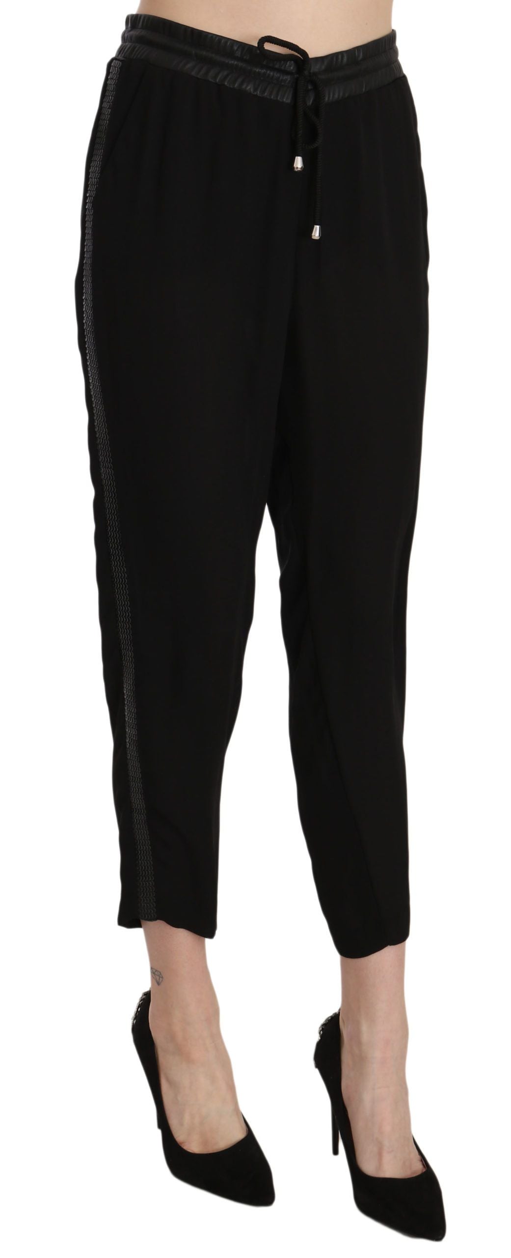 Guess Schwarze Polyesterhose mit hoher Taille und verkürzter Hose