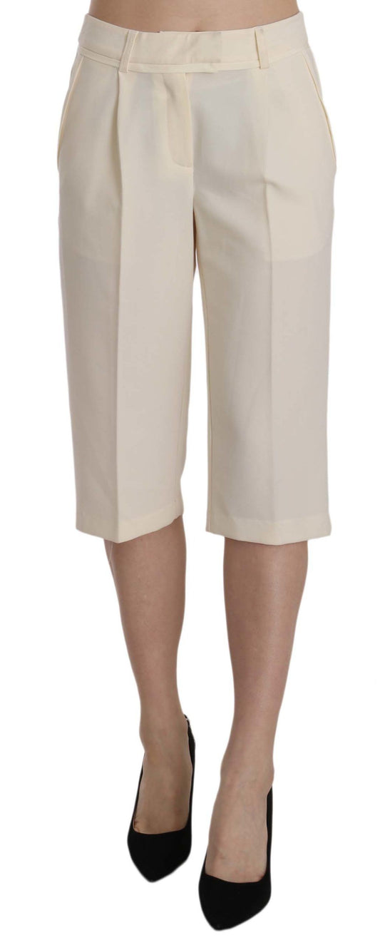 Silvian Heach Cremefarbene Straight Cropped Pants aus Baumwolle mit mittlerer Taille