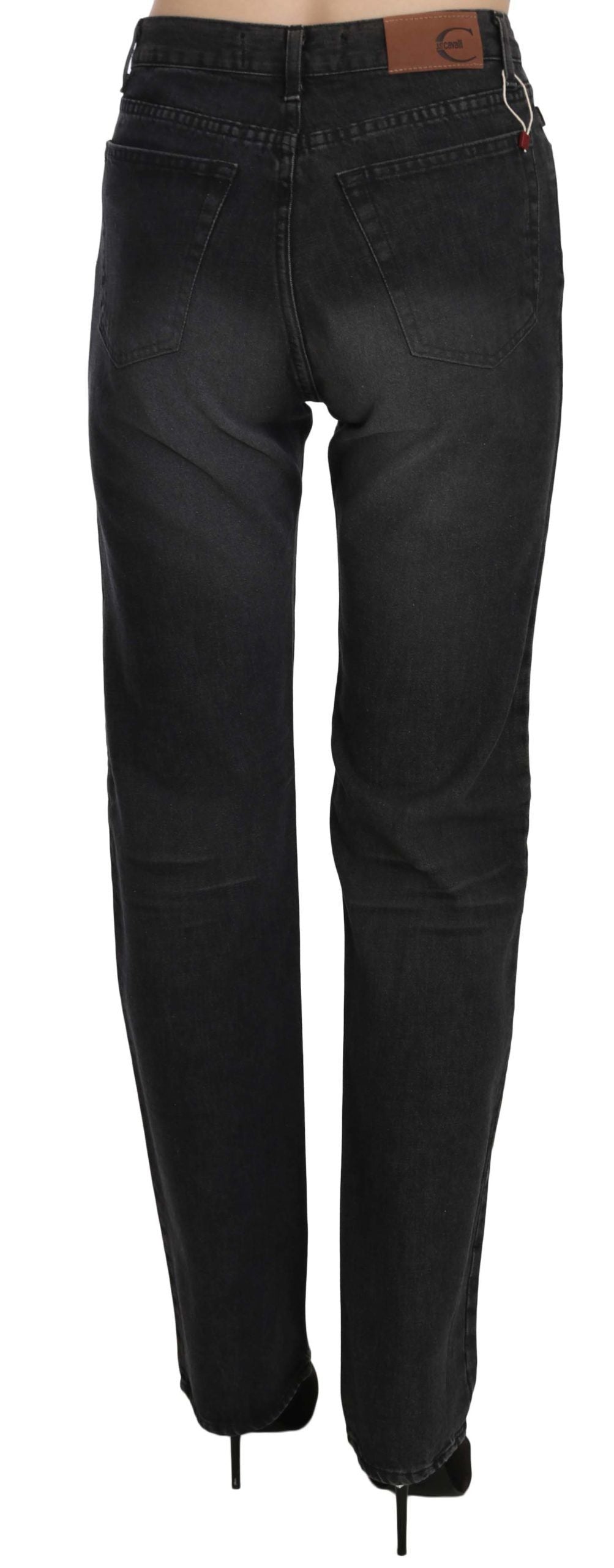 Just Cavalli Schwarze gewaschene Jeans mit hoher Taille und gerader Jeanshose