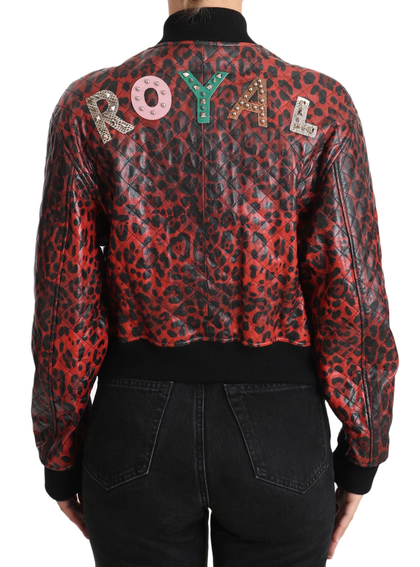 Dolce & Gabbana Rote Leopardenknopf-Kristall-Lederjacke