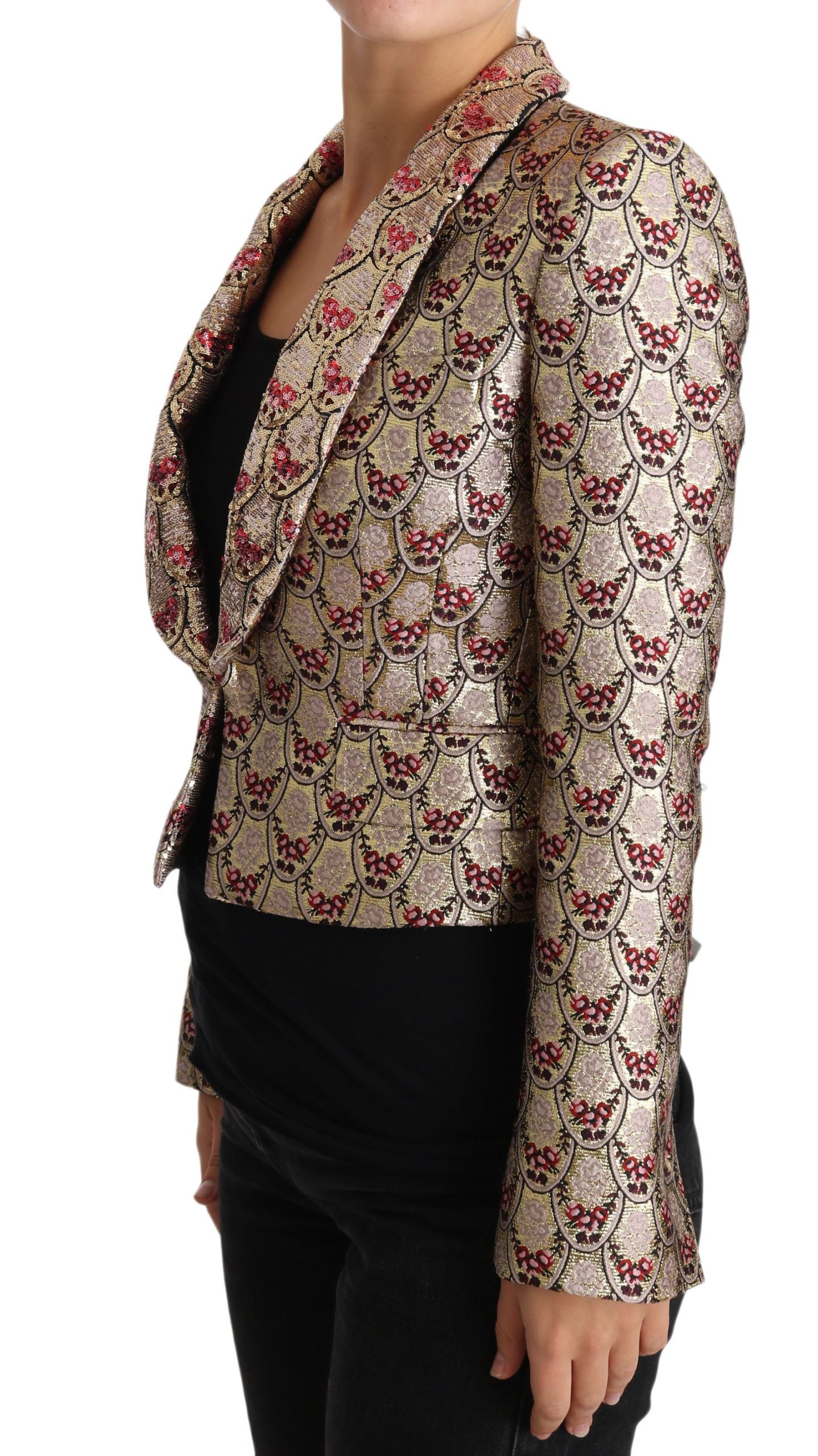 Dolce & Gabbana Gold Floral Pailletten Blazer Mantel Jacke