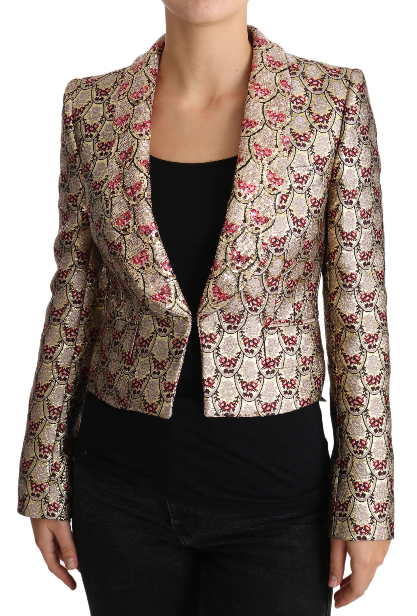 Dolce & Gabbana Gold Floral Pailletten Blazer Mantel Jacke