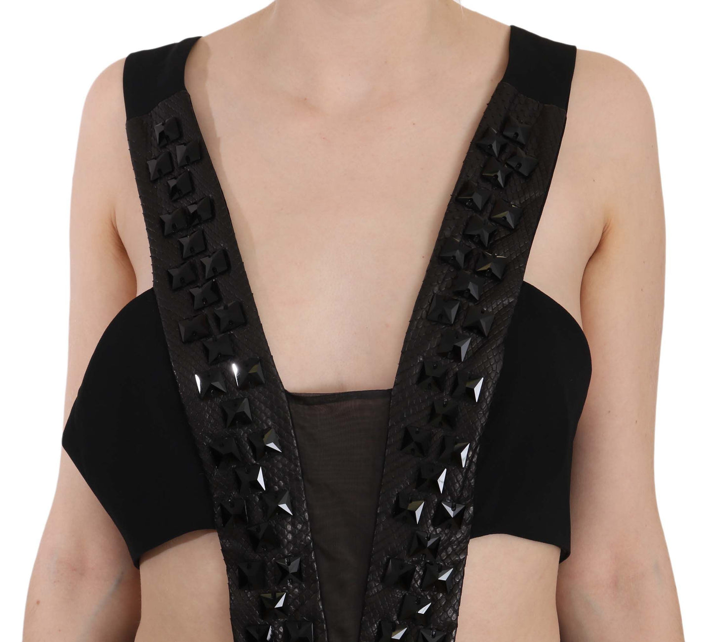 John Richmond Schwarzes Kristall-Lederkleid Flare Dress