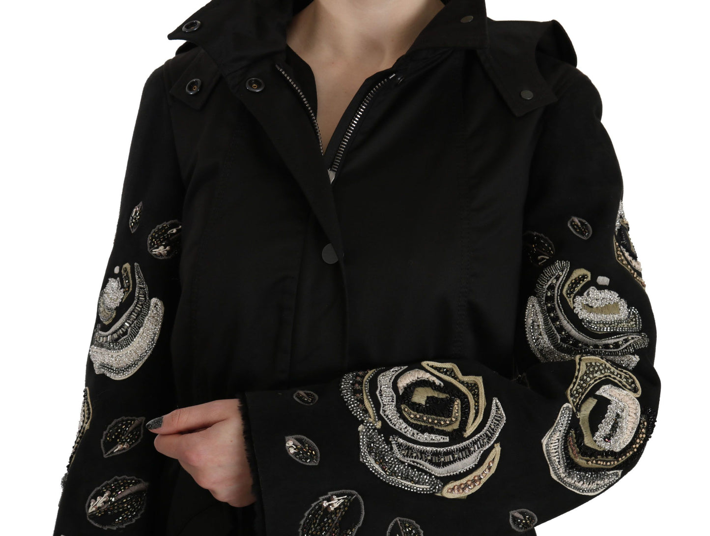 John Richmond Floral Pailletten Perlen Jacke mit Kapuze Mantel