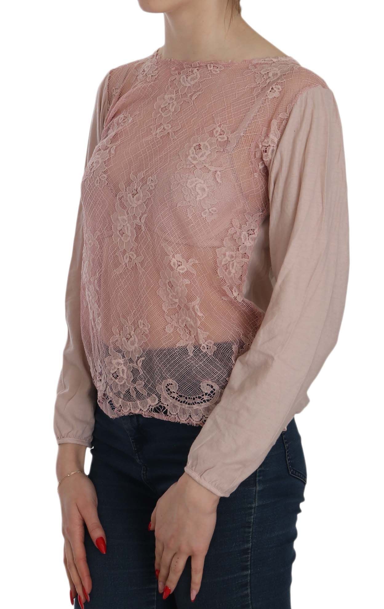PINK MEMORIES Rosa Spitze See Through Langarm Bluse