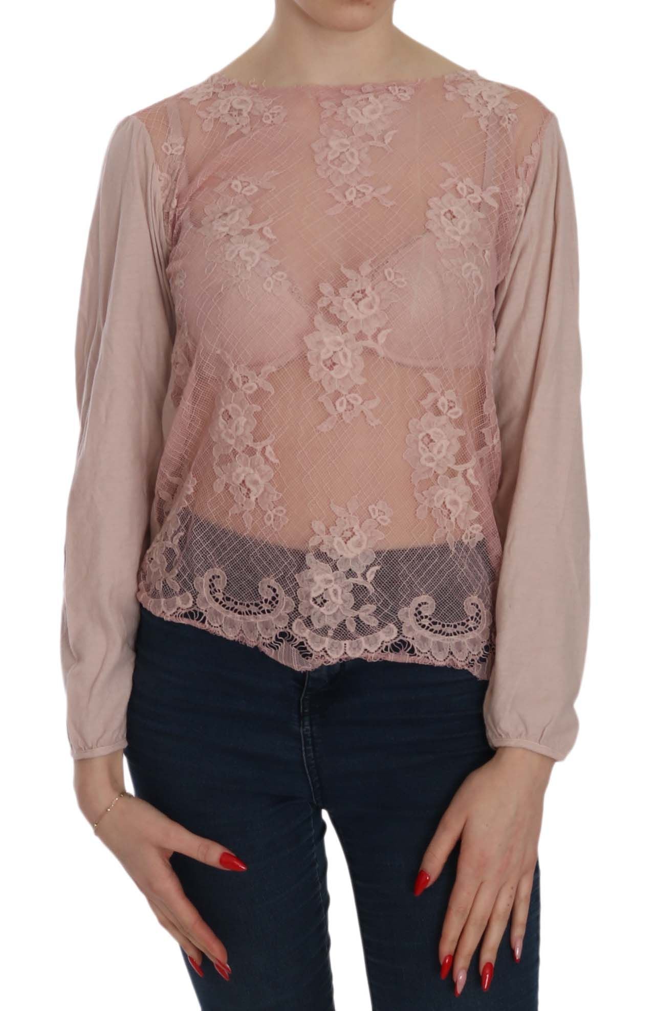 PINK MEMORIES Rosa Spitze See Through Langarm Bluse