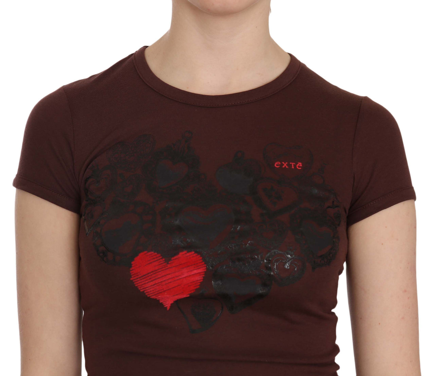 Exte Braunes Herz kurzärmeliges lässiges T-Shirt Top