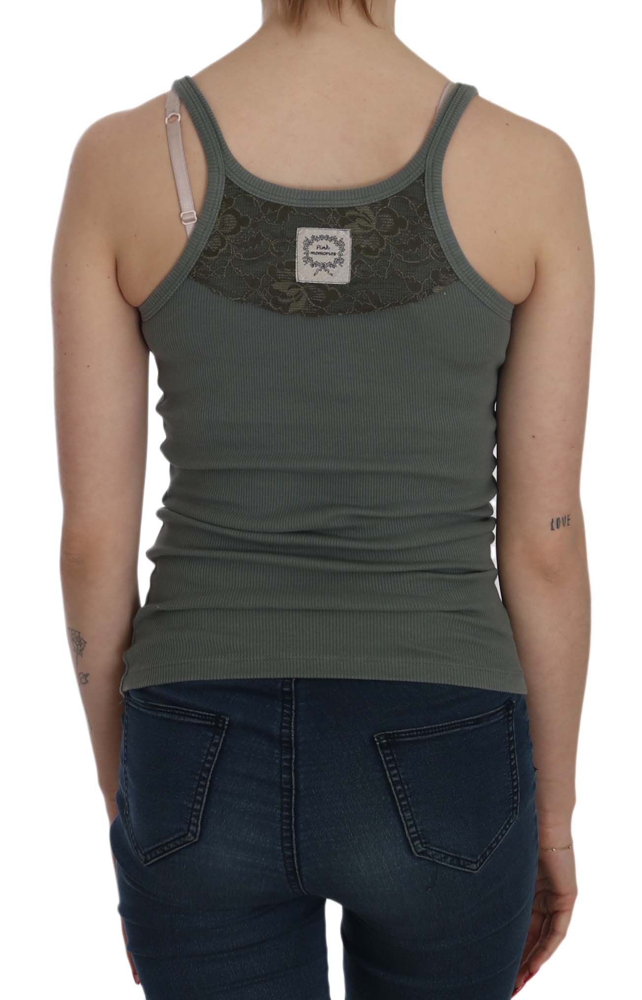 PINK MEMORIES Grünes ärmelloses Spaghetti Tank T-Shirt Bluse