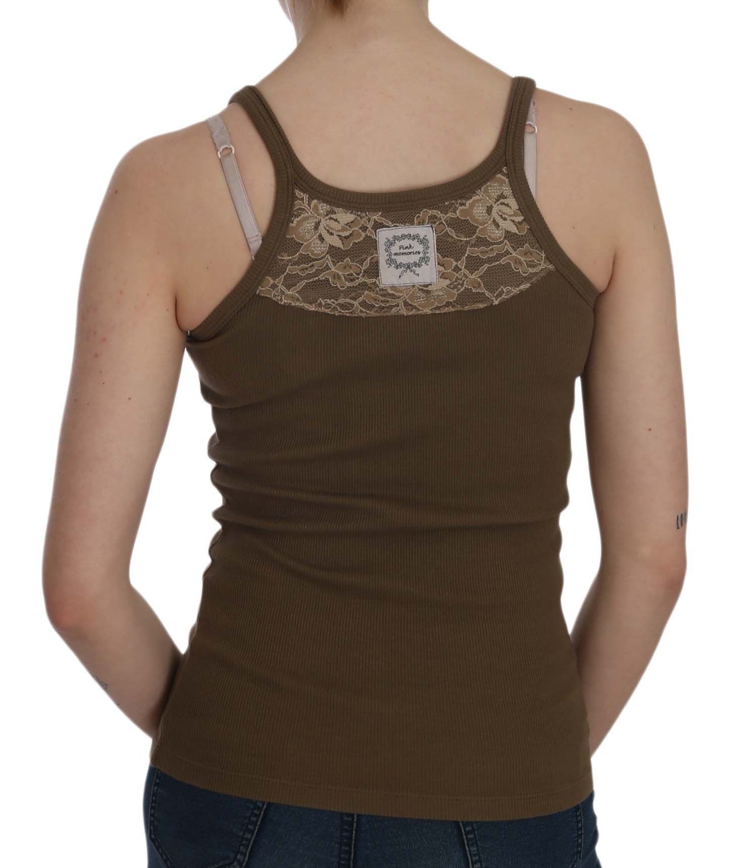 PINK MEMORIES Braunes ärmelloses Spaghetti-Träger-Blusen-Top