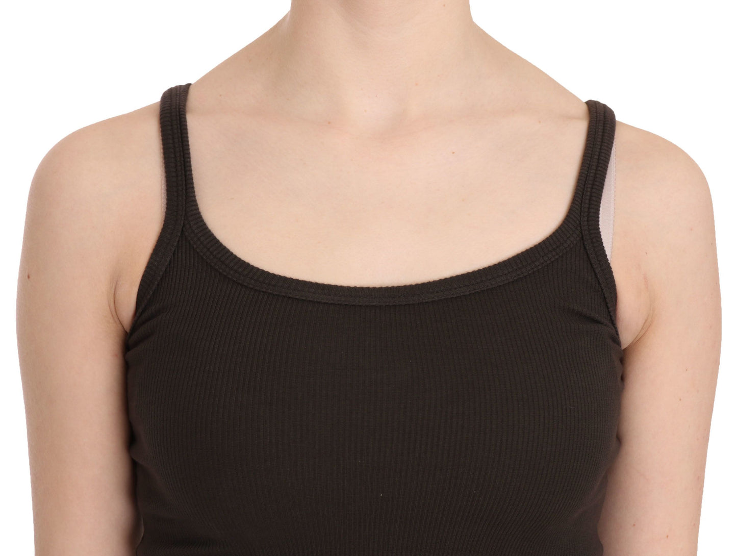 PINK MEMORIES Dunkelbraune ärmellose Spaghetti-Träger-Bluse