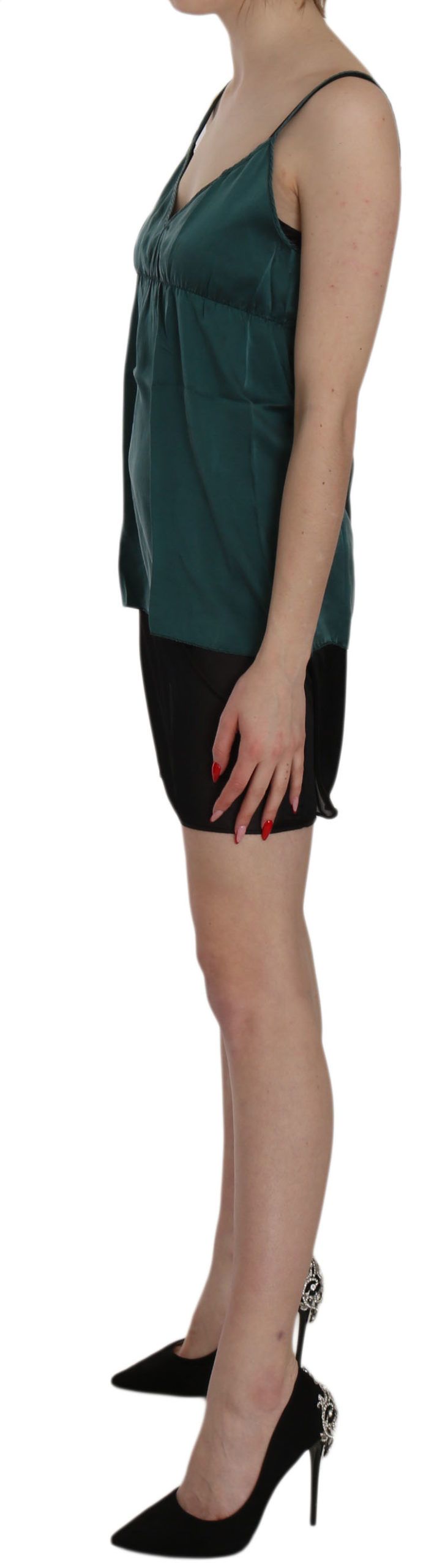 PINK MEMORIES Grünes Spaghettiträger-Shift-Minikleid aus Seide