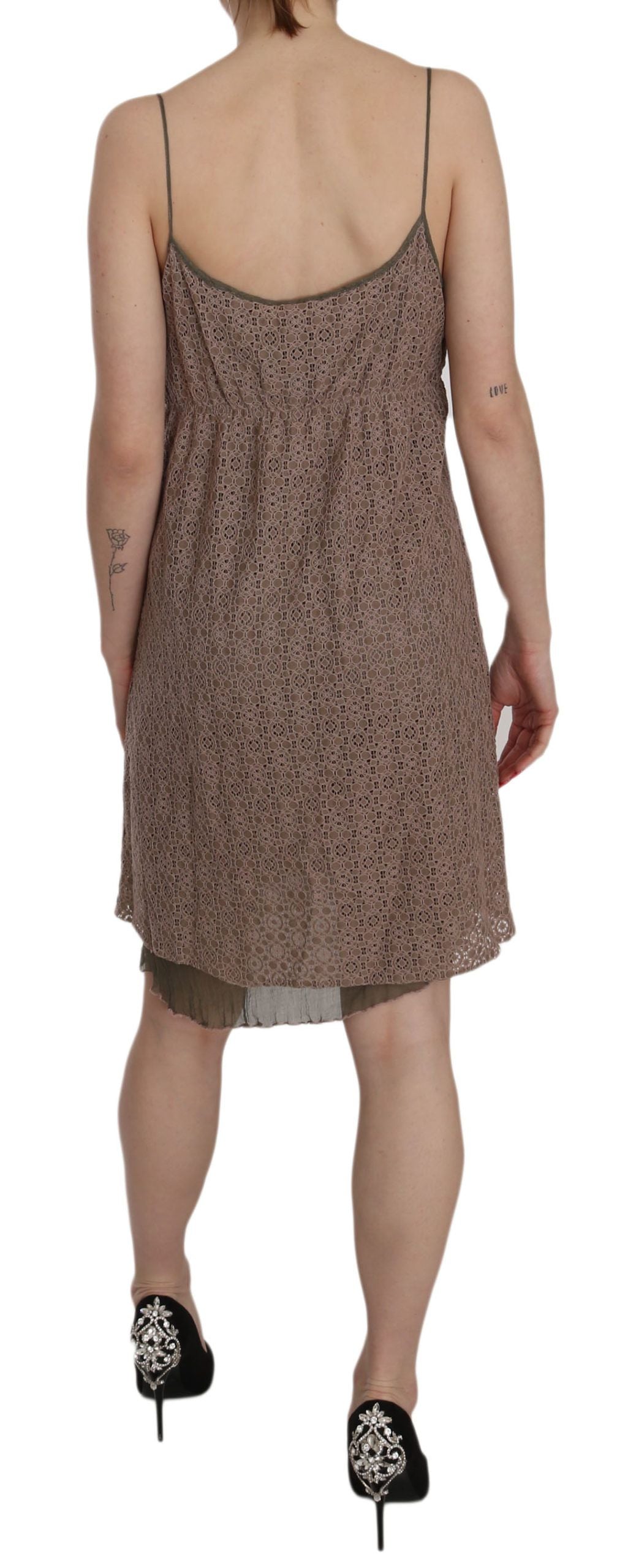 PINK MEMORIES Grünes Spaghetti-Träger-Minikleid aus Baumwolle in A-Linie