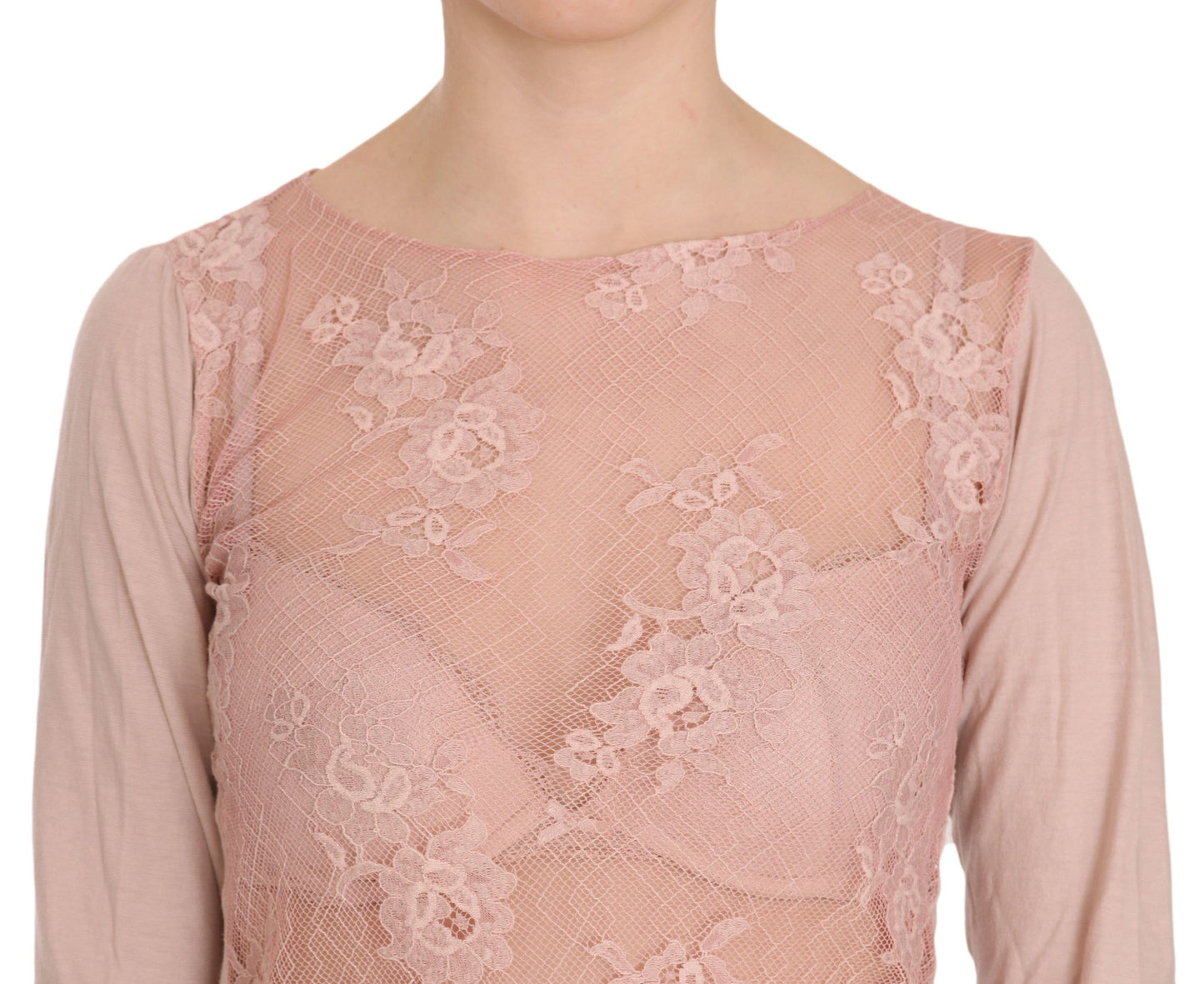 PINK MEMORIES Rosa Spitze See Through Long Sleeve Top Bluse