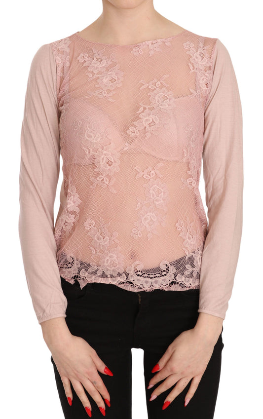 PINK MEMORIES Rosa Spitze See Through Long Sleeve Top Bluse