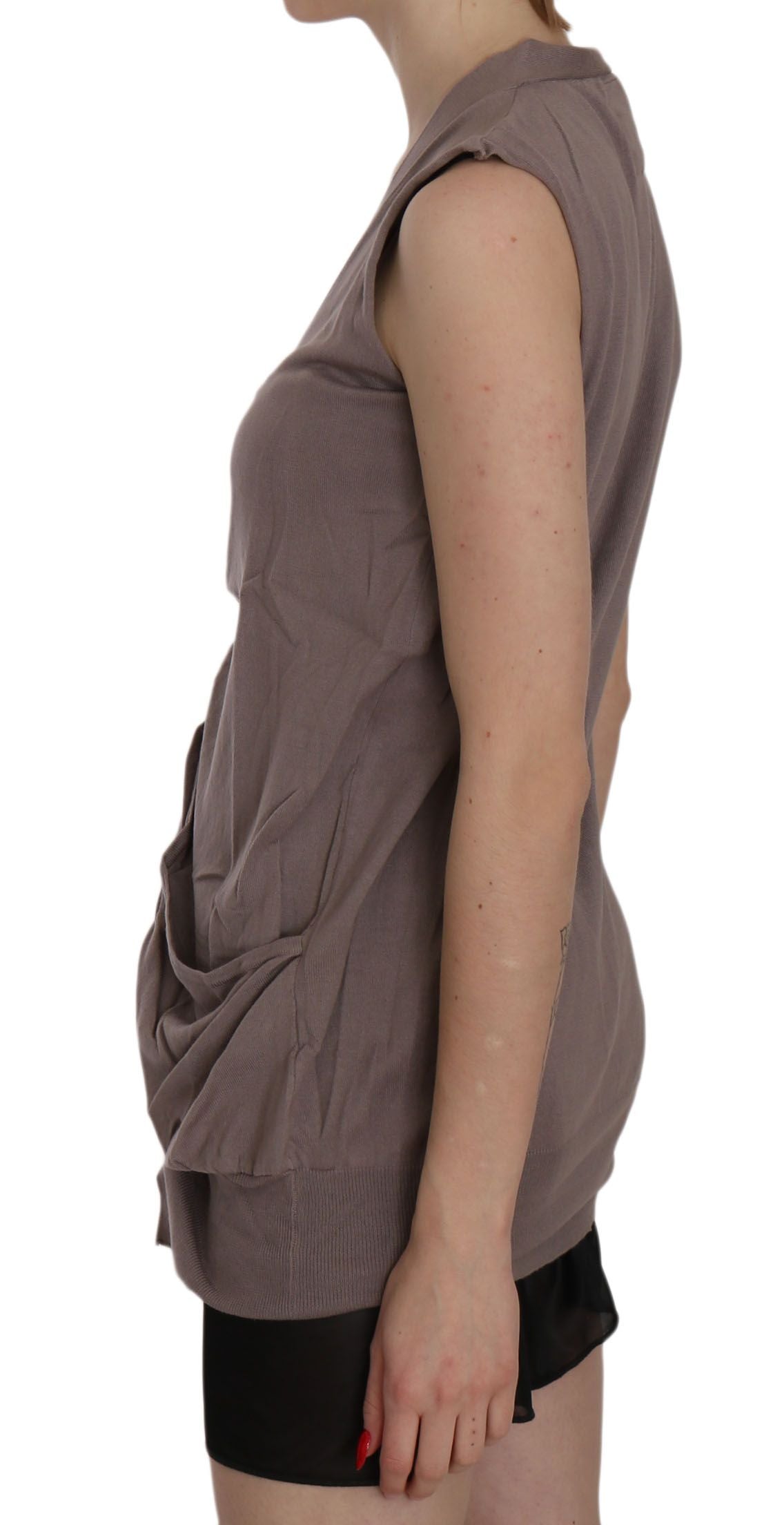 PINK MEMORIES Braunes ärmelloses Cardigan-Top aus 100% Baumwolle Weste