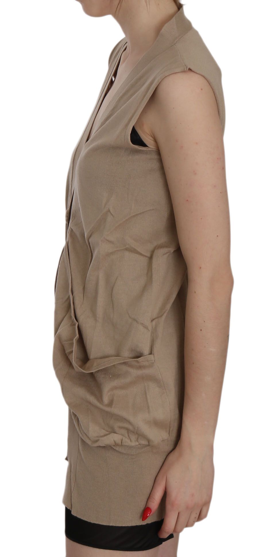 PINK MEMORIES Braunes ärmelloses Cardigan-Top aus 100% Baumwolle Weste