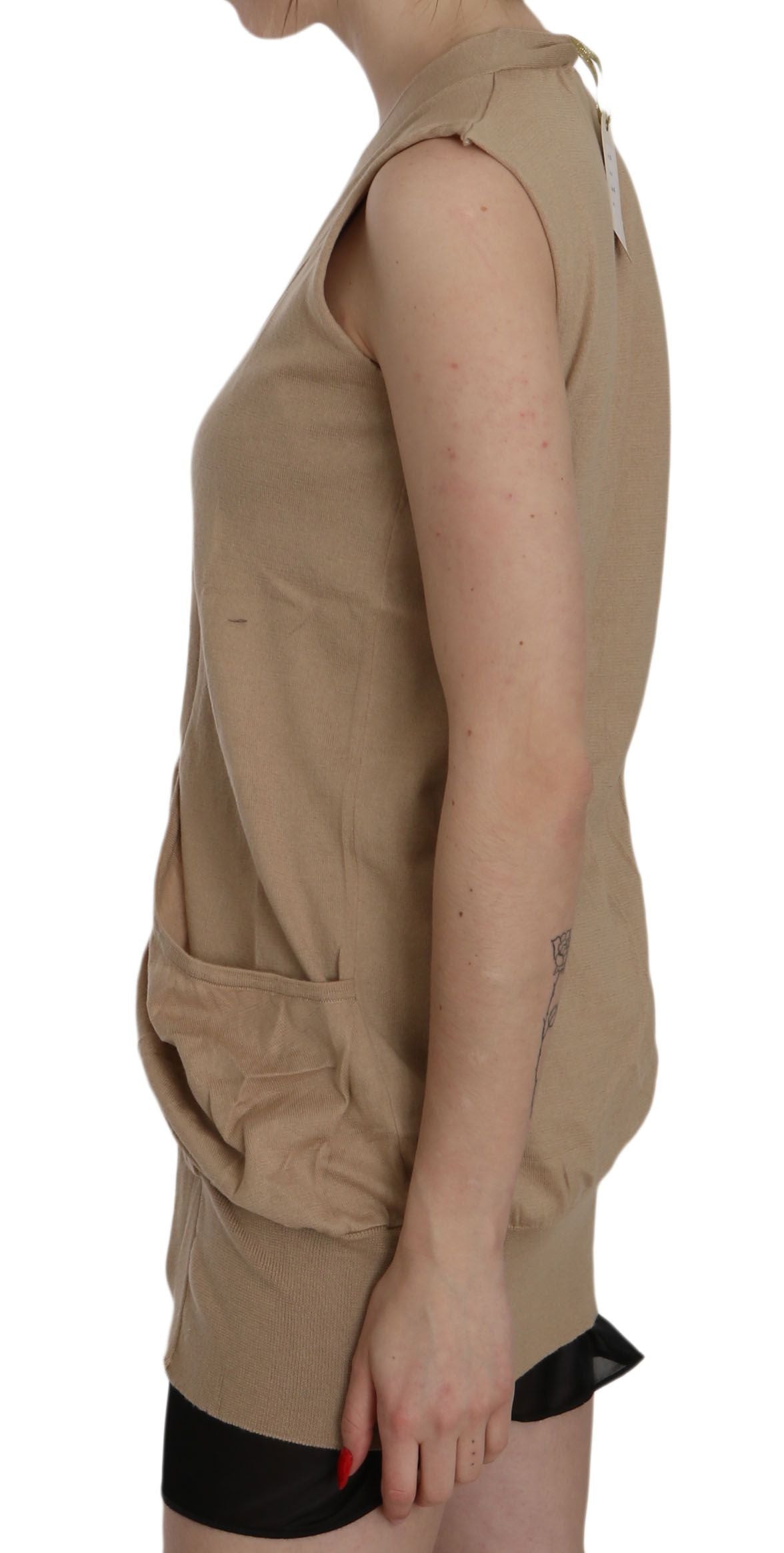 PINK MEMORIES Braunes ärmelloses Cardigan-Top aus 100% Baumwolle Weste