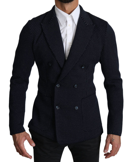 Dolce & Gabbana Dunkelblauer gepunkteter zweireihiger Mantel Blazer