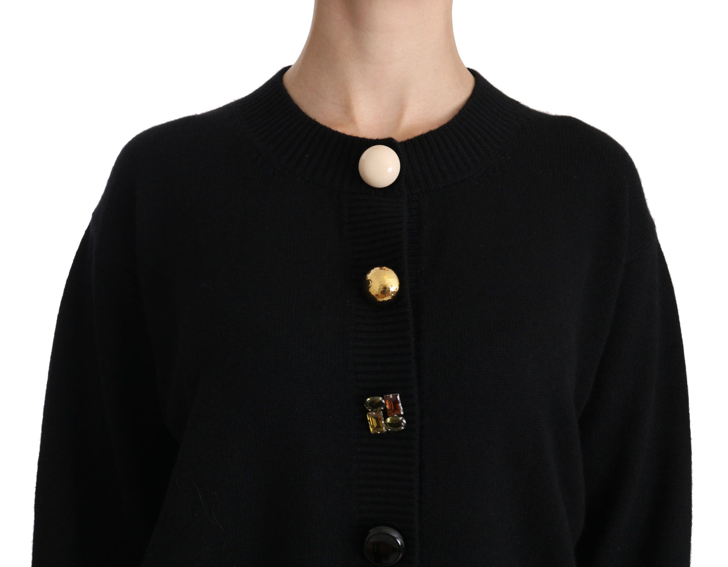 Dolce & Gabbana Schwarzer Strickpullover mit Knopfverzierung
