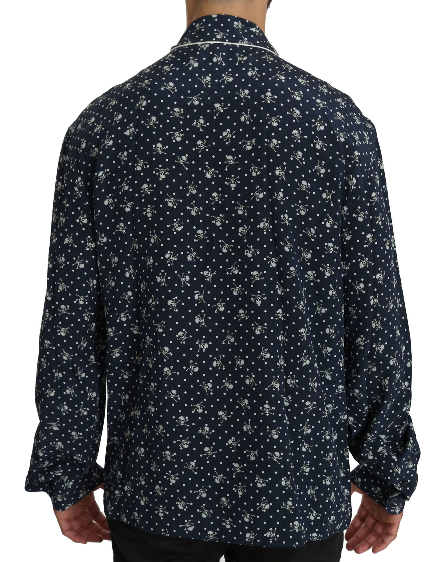 Dolce & Gabbana Blaues Seidentop mit Totenkopfdruck Nachtwäsche Shirt