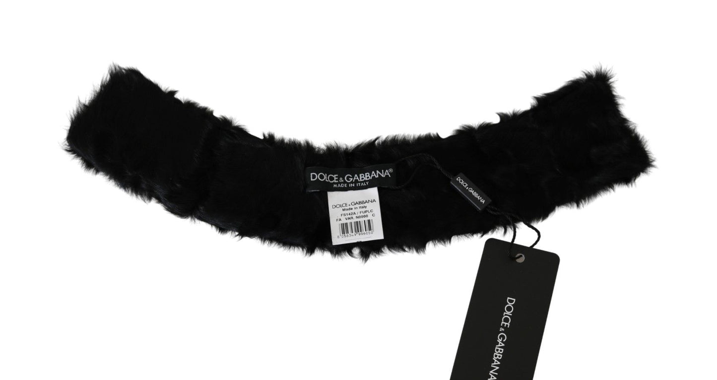 Dolce & Gabbana Schwarzer Pelzkragen Wickel-Lammfellschal