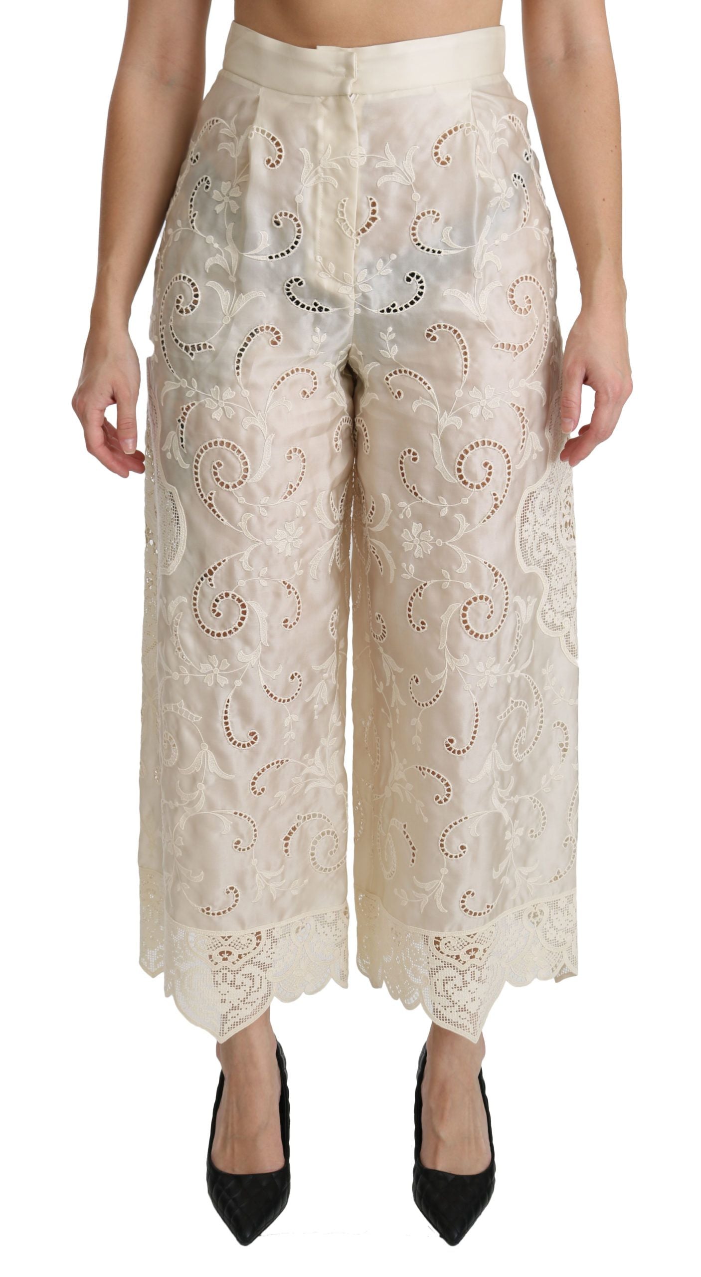 Dolce & Gabbana Gekürzte Palazzo-Hose mit hoher Taille in Creme
