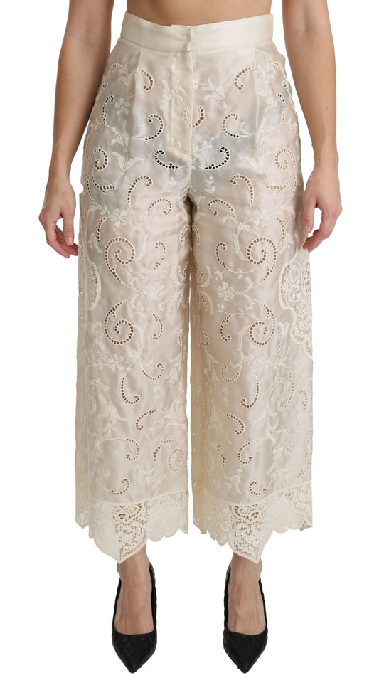 Dolce & Gabbana Gekürzte Palazzo-Hose mit hoher Taille in Creme