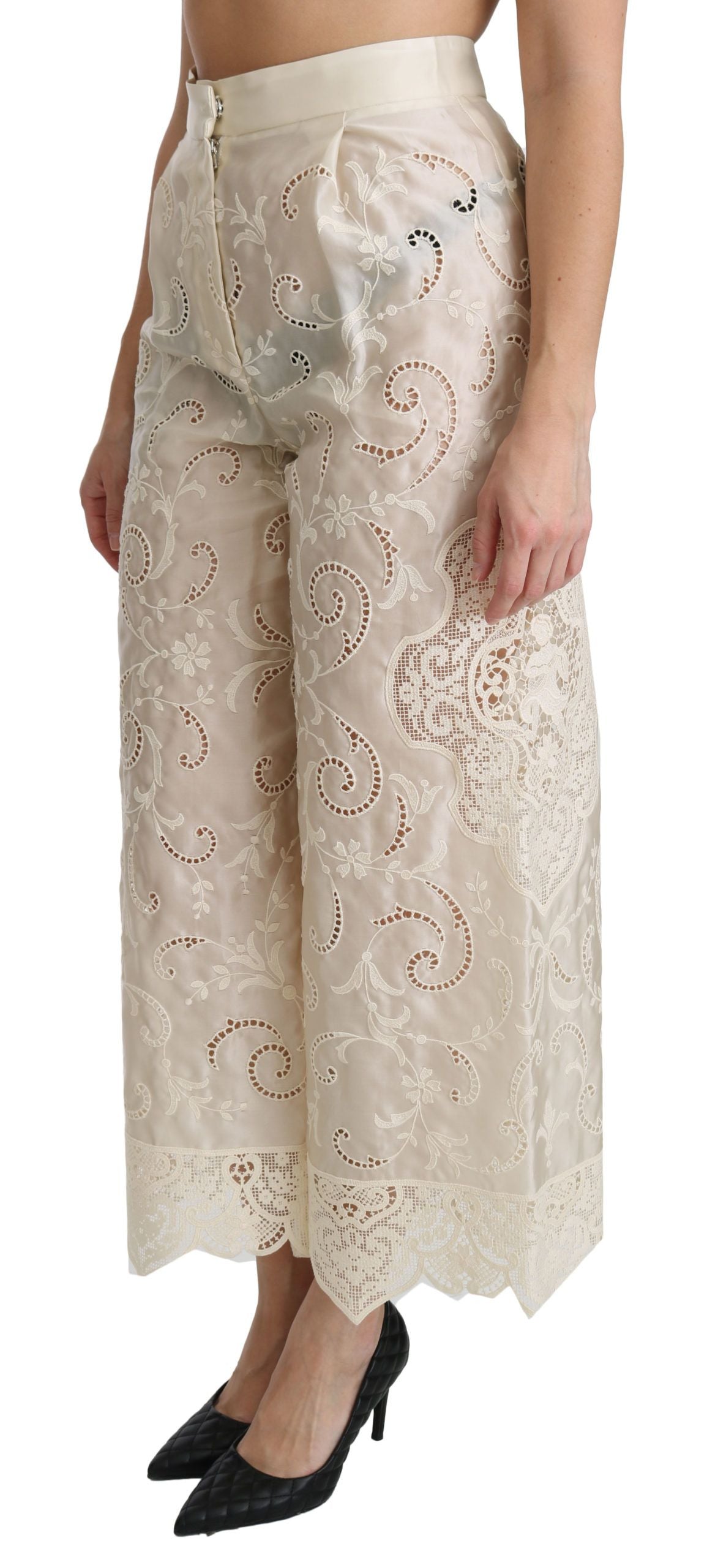 Dolce & Gabbana Gekürzte Palazzo-Hose mit hoher Taille in Creme