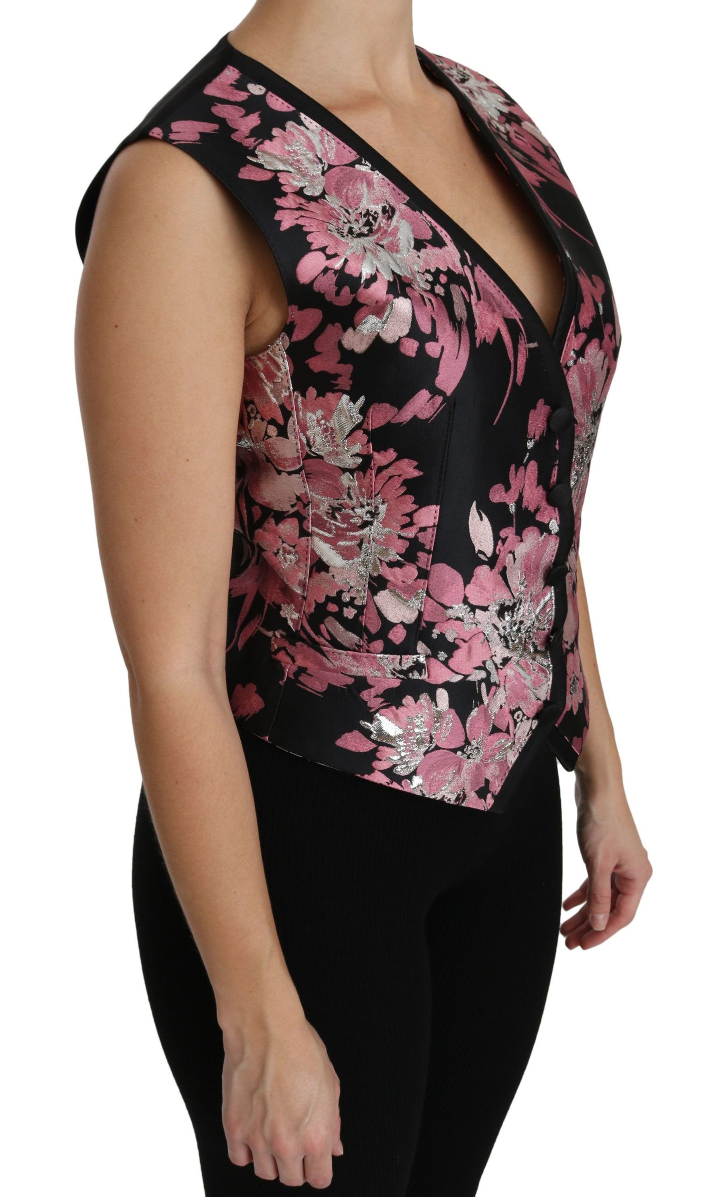 Dolce & Gabbana Schwarz Rosa Floral Weste Weste Bluse Oberteil