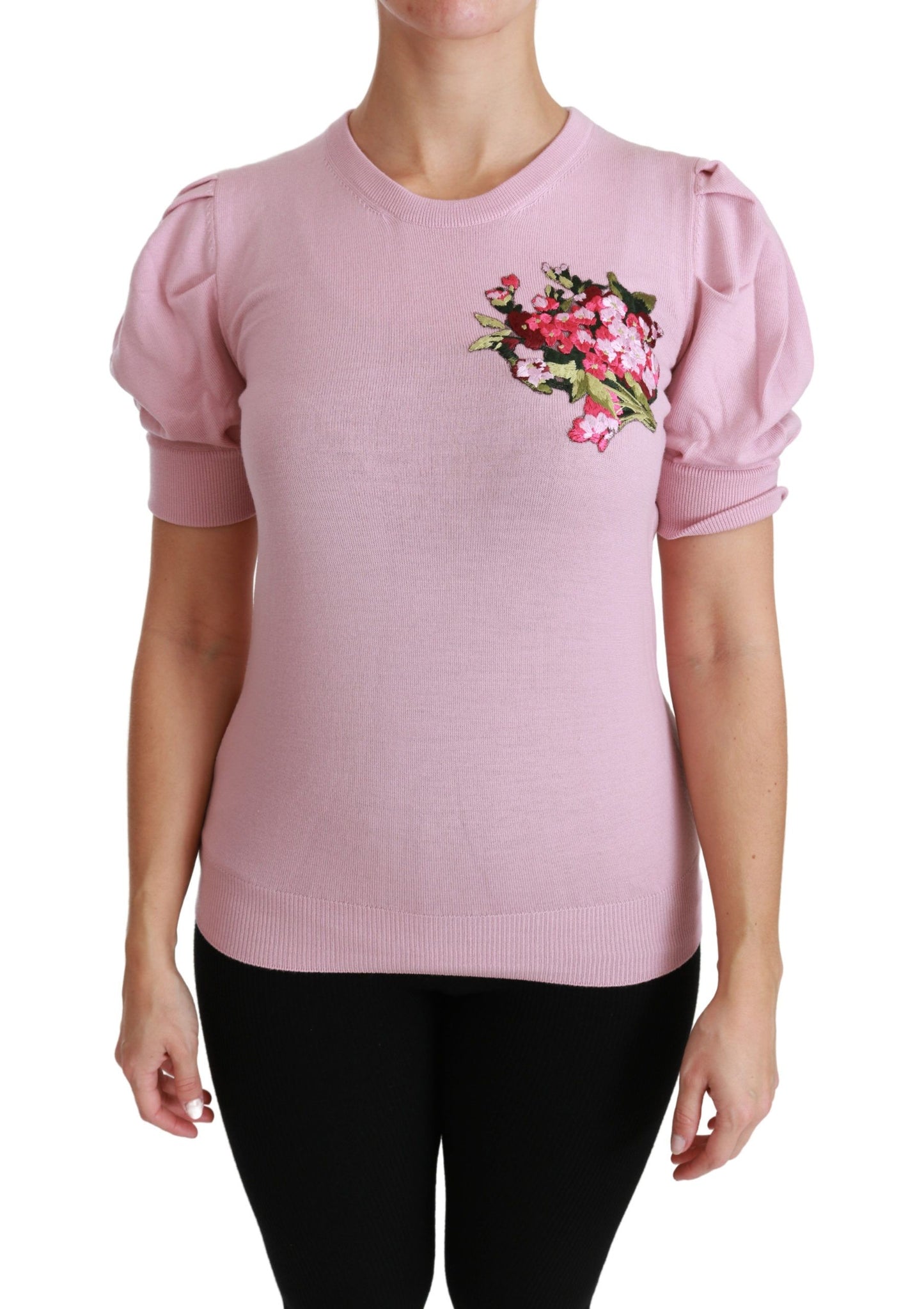 Dolce & Gabbana Rosa Bluse mit Blumenstickerei Wolltop