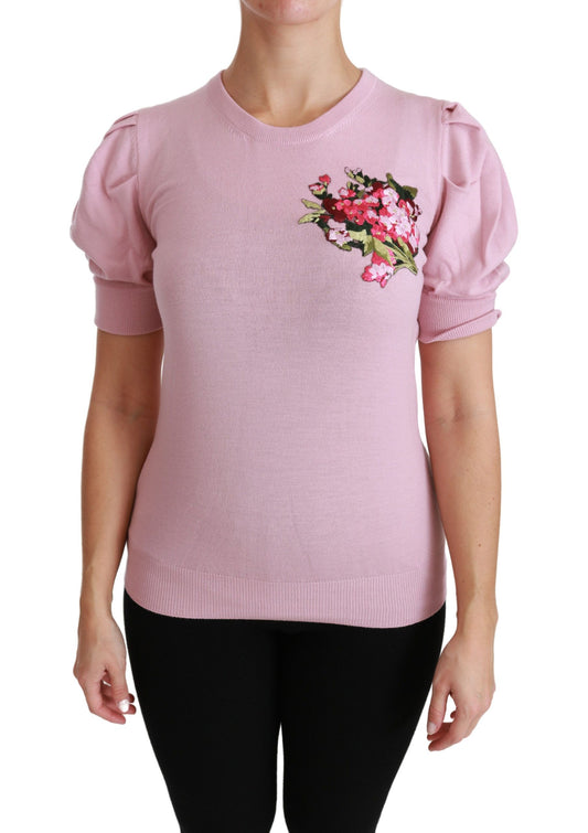 Dolce & Gabbana Rosa Bluse mit Blumenstickerei Wolltop