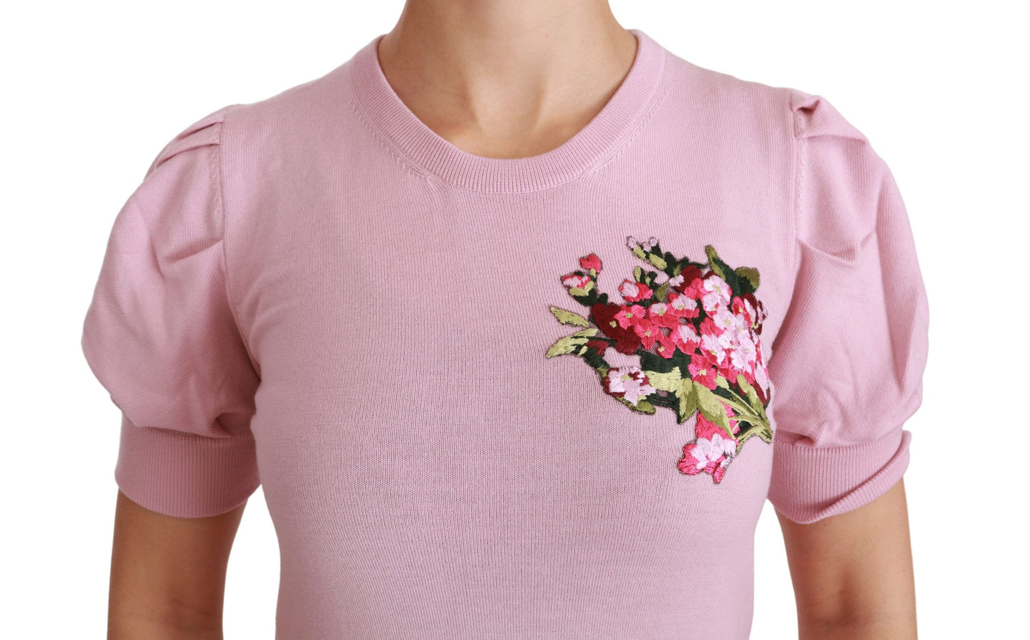 Dolce & Gabbana Rosa Bluse mit Blumenstickerei Wolltop