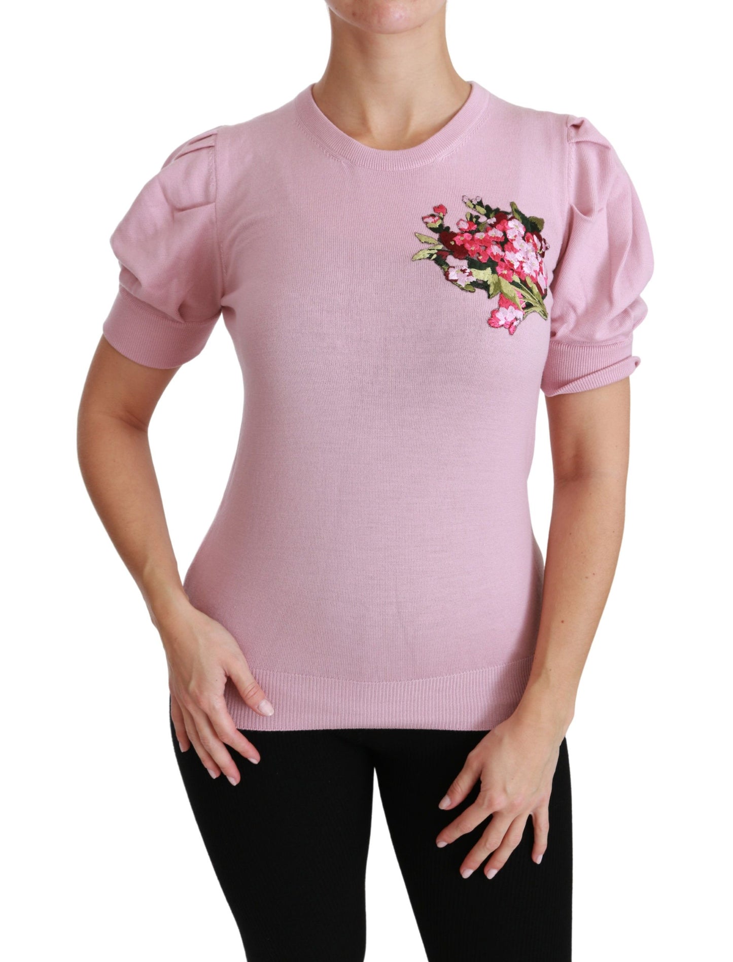 Dolce & Gabbana Rosa Bluse mit Blumenstickerei Wolltop
