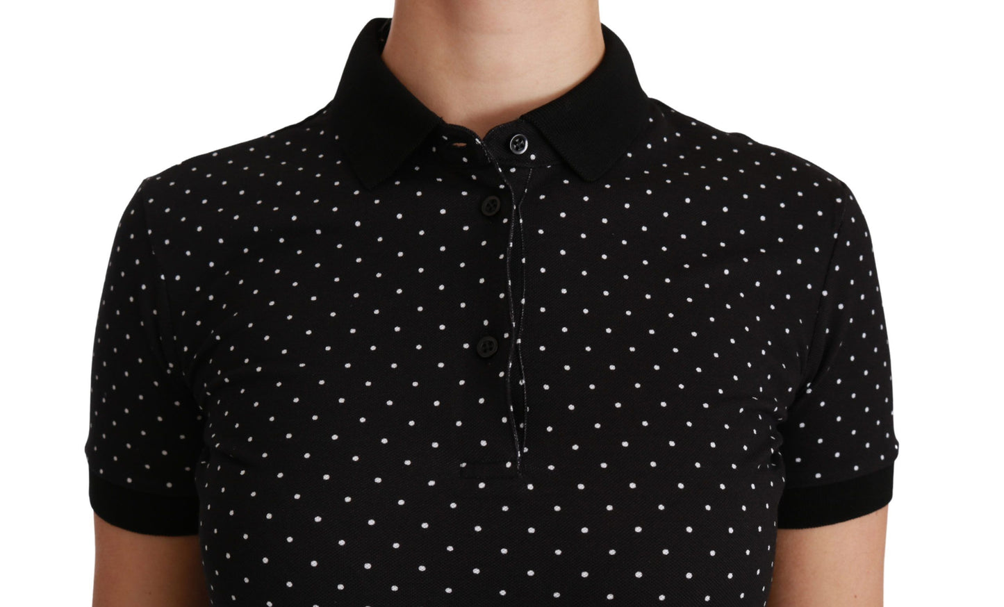 Dolce & Gabbana Schwarzes gepunktetes Polohemd mit Kragen Baumwolle Top