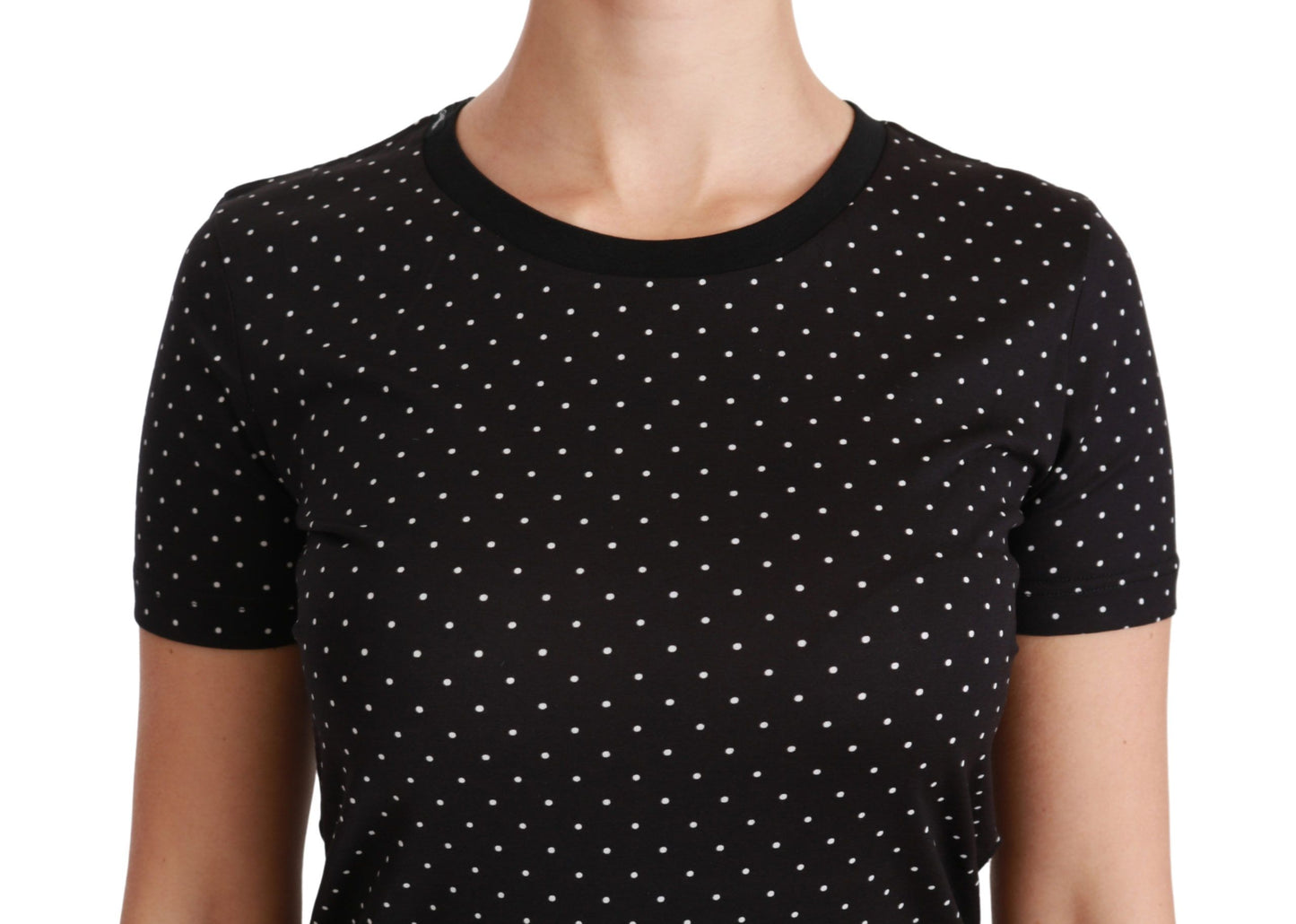 Dolce & Gabbana Schwarzes gepunktetes Baumwoll-T-Shirt mit Rundhalsausschnitt