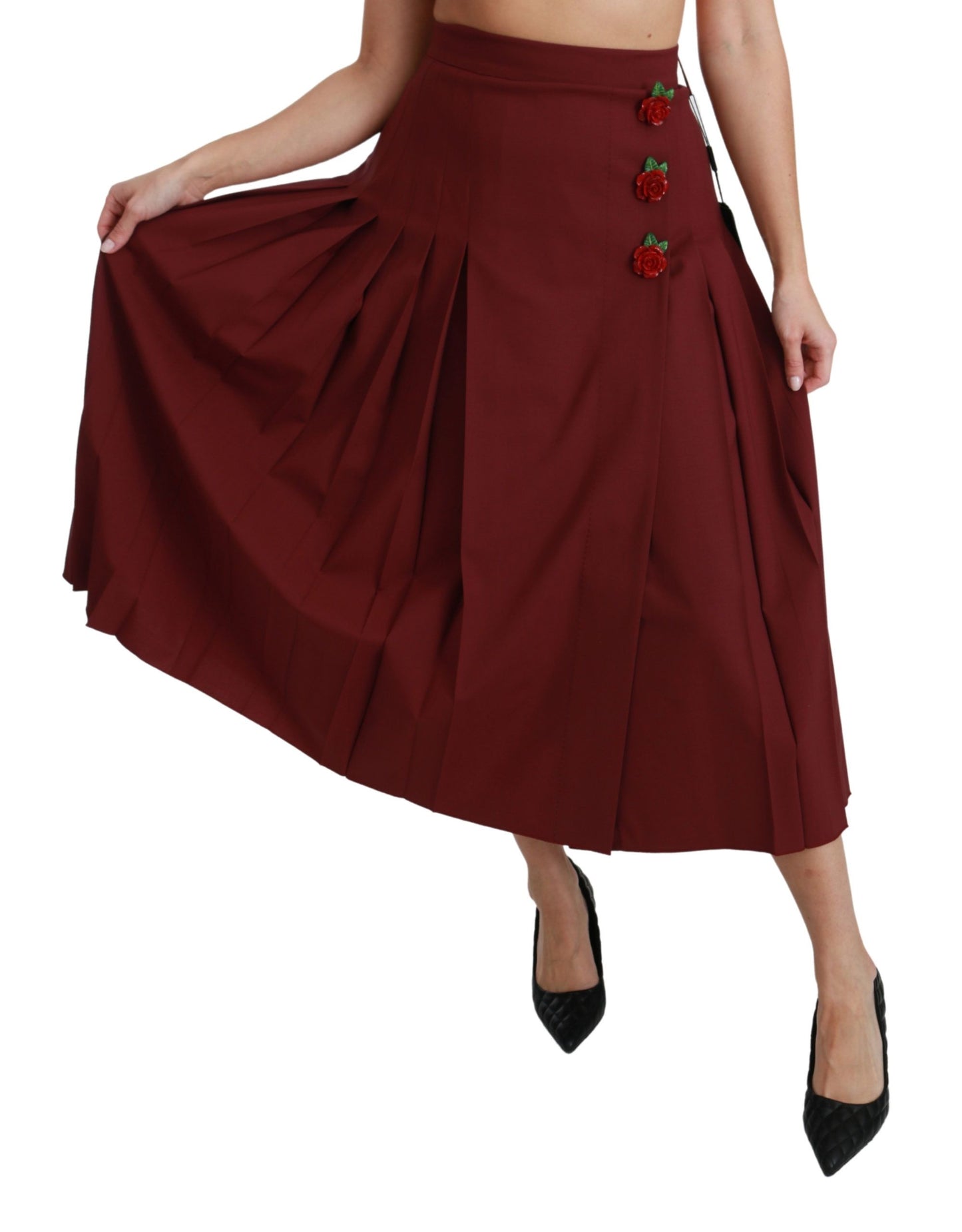 Dolce & Gabbana Roter Maxirock mit hoher Taille und Plissee aus Wolle