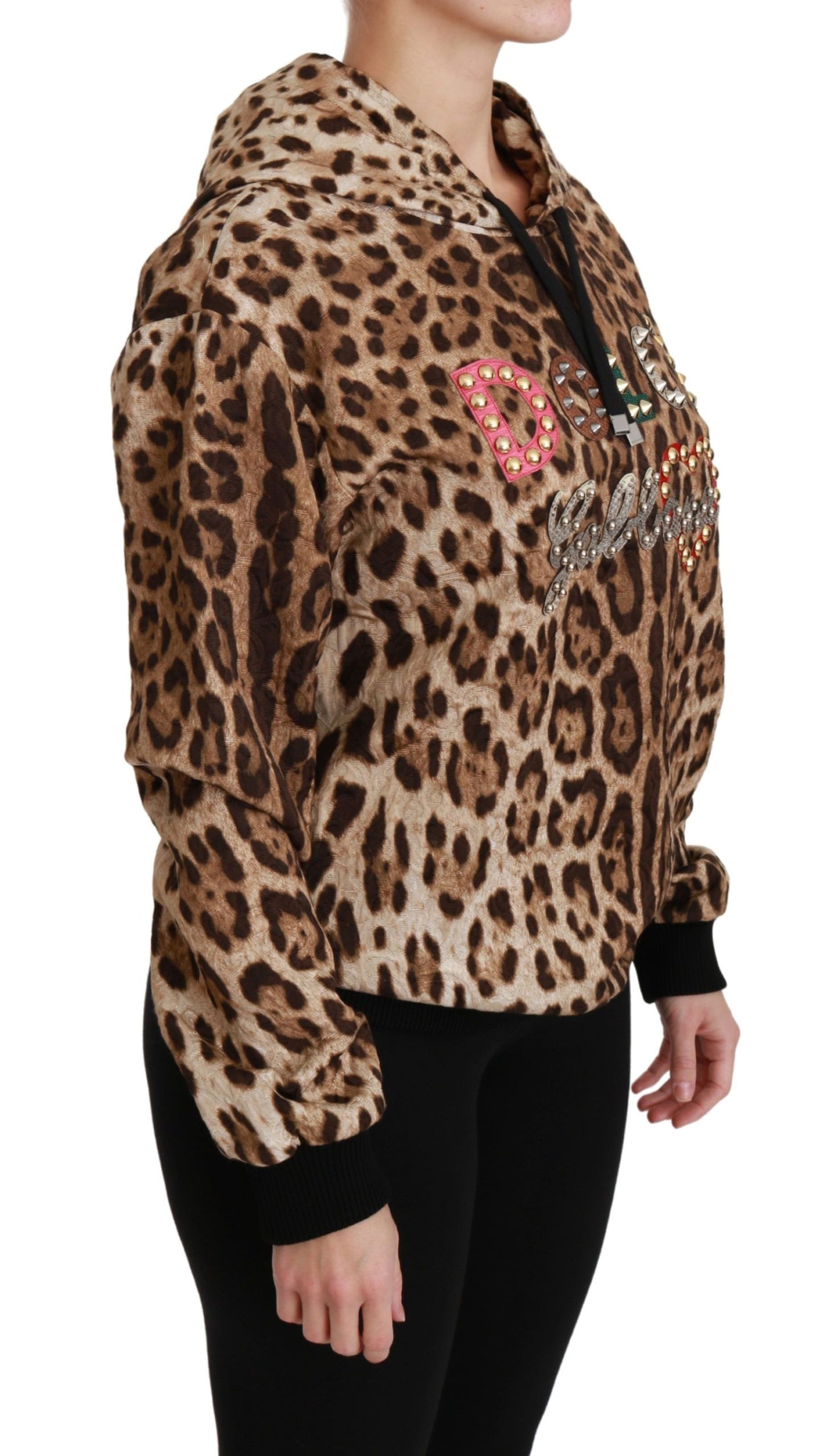 Dolce & Gabbana Brauner Ayers Leopard Pullover mit Kapuze und Nieten