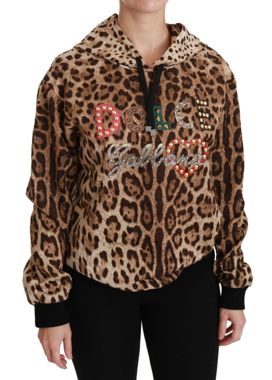 Dolce & Gabbana Brauner Ayers Leopard Pullover mit Kapuze und Nieten