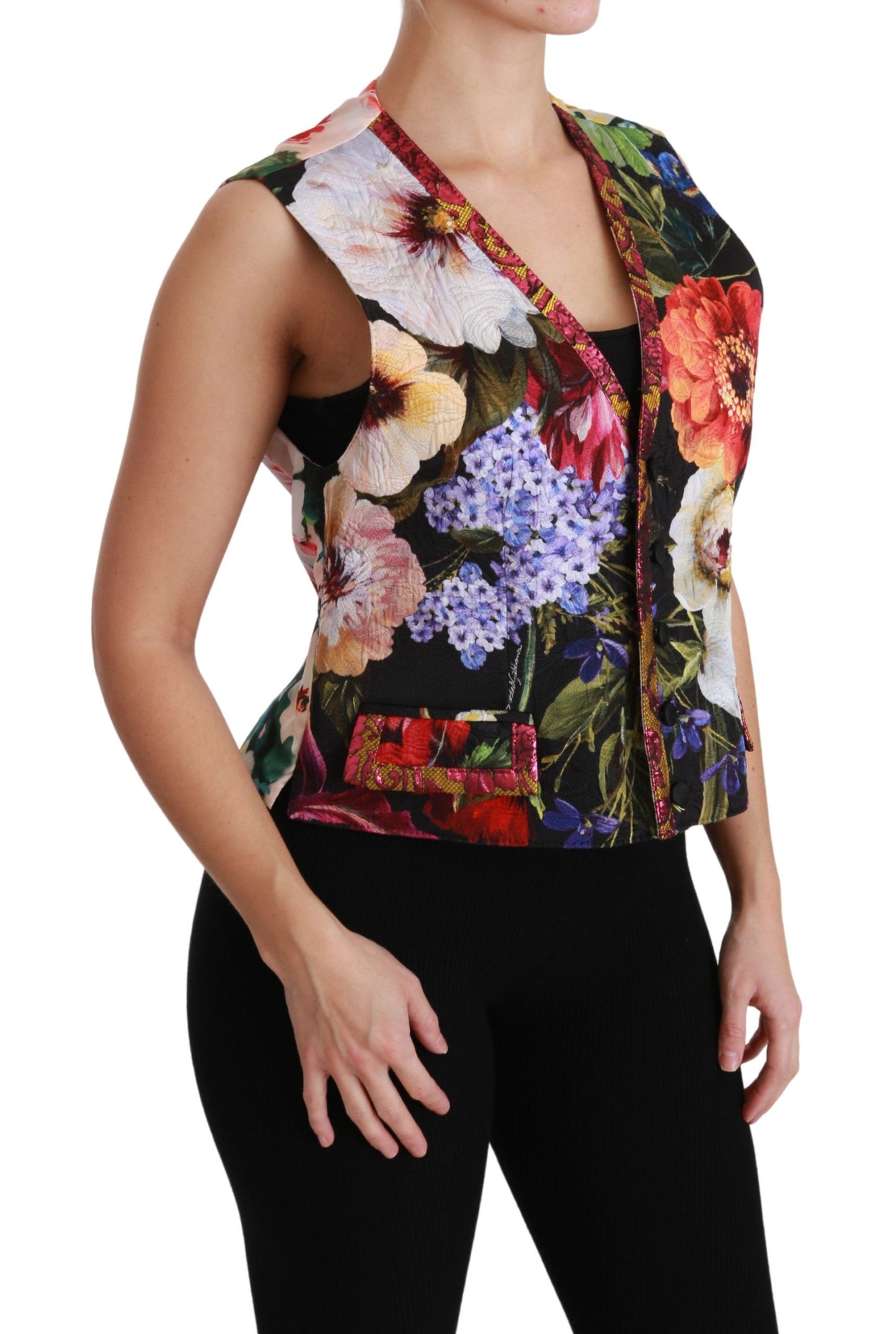 Dolce & Gabbana Multicolor Floral Ärmelloses Westenoberteil Vest