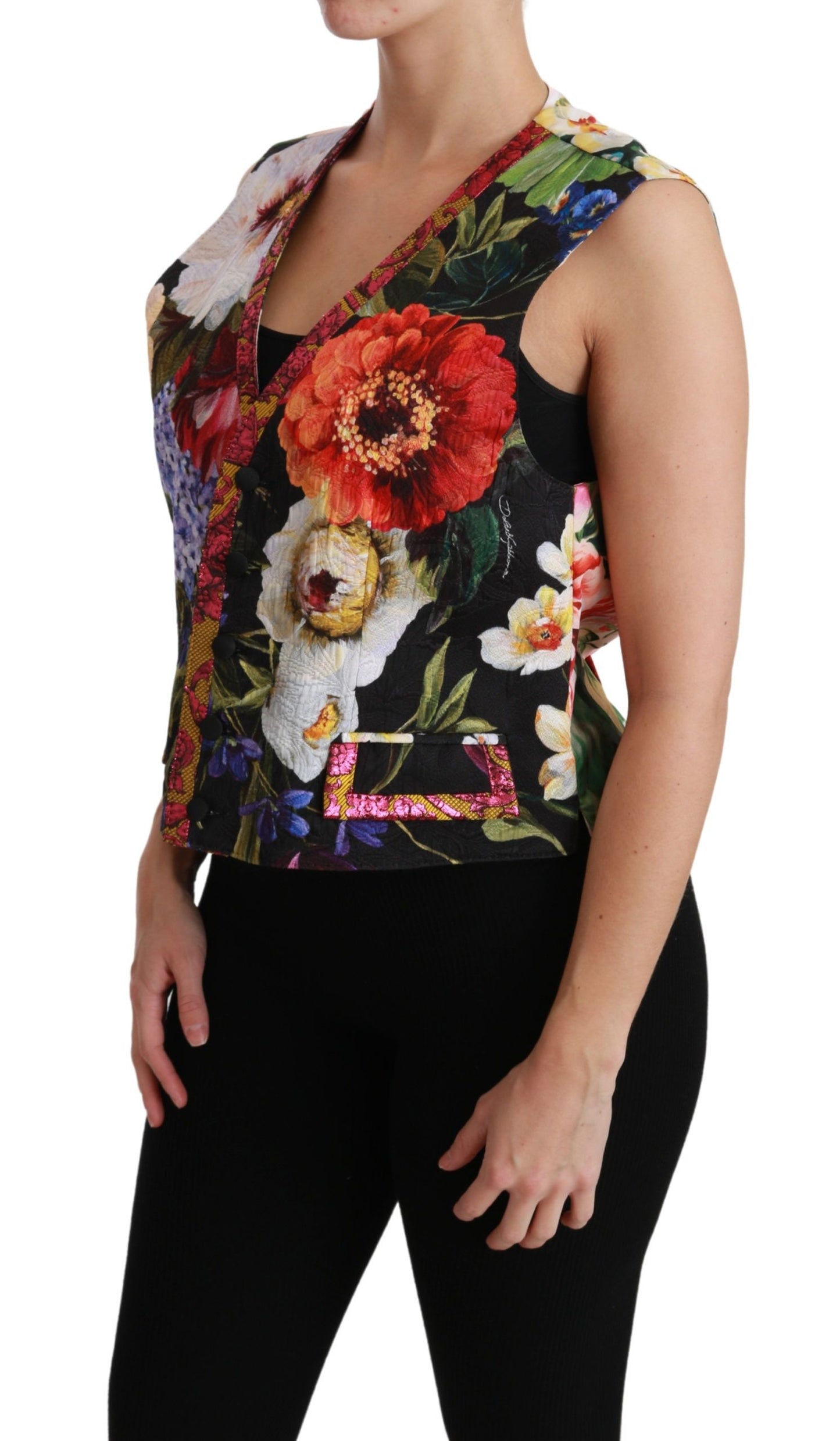 Dolce & Gabbana Multicolor Floral Ärmelloses Westenoberteil Vest
