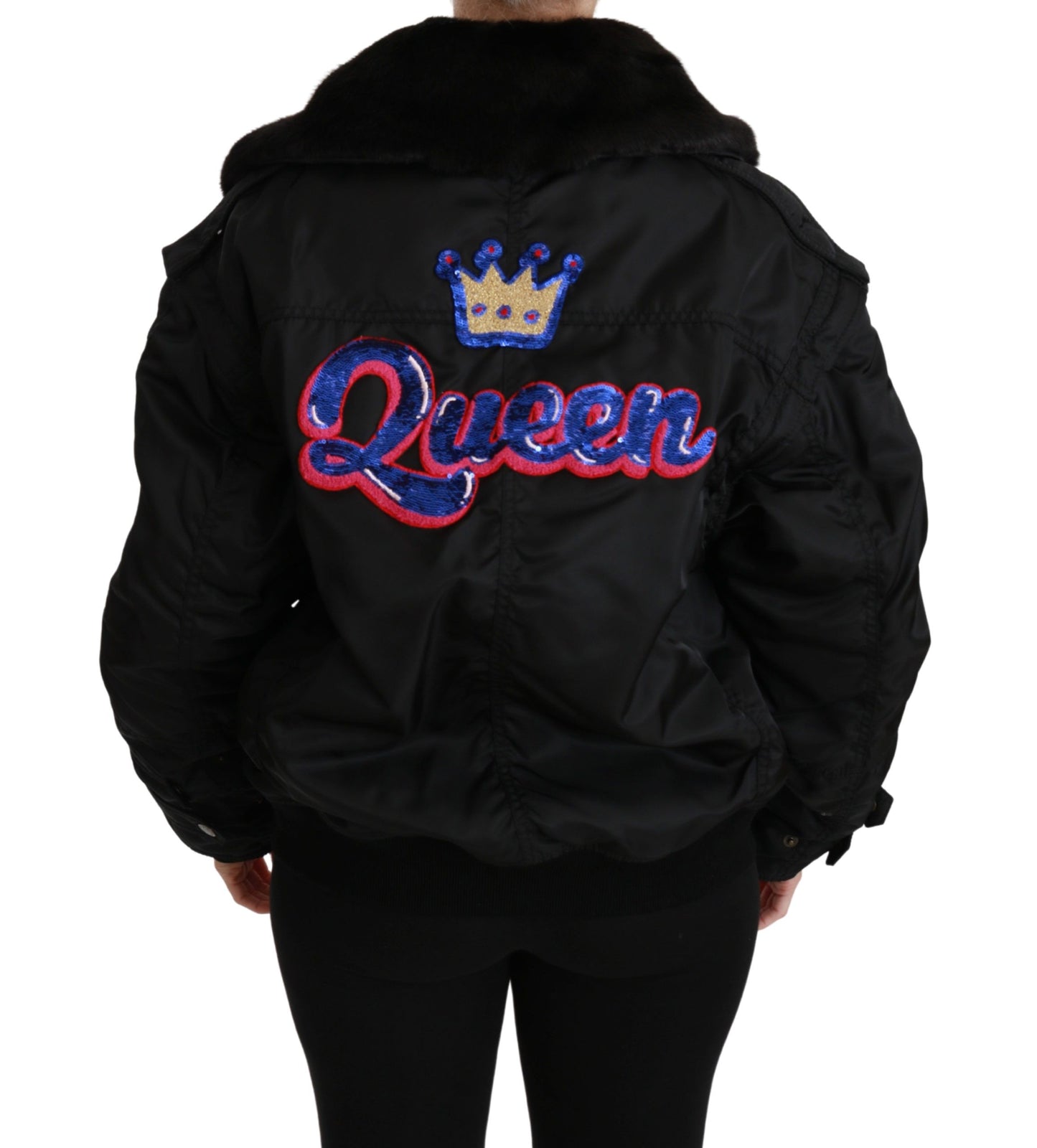 Dolce & Gabbana Schwarze Queen Crown Bomberjacke mit Pailletten