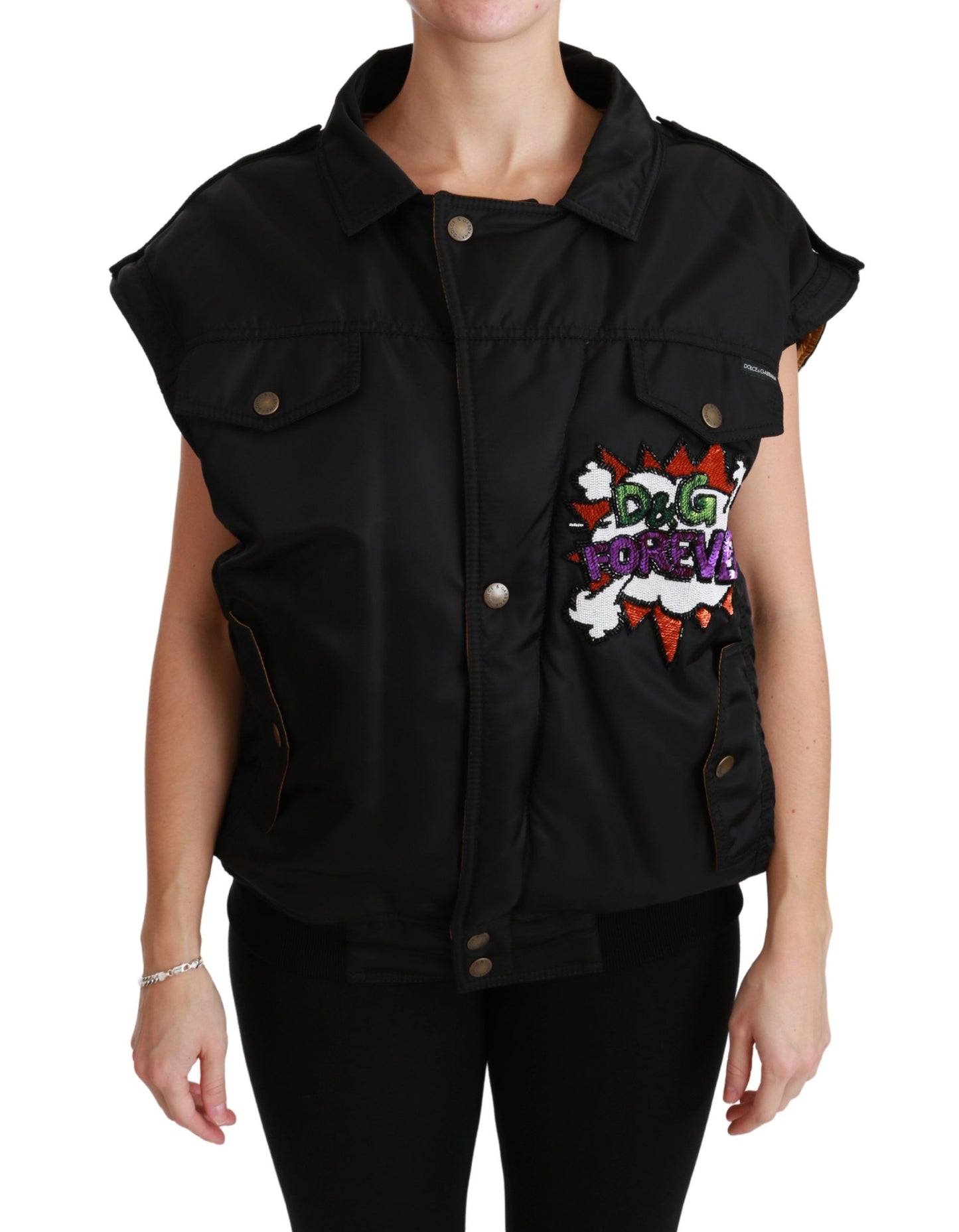 Dolce & Gabbana Schwarze Queen Crown Bomberjacke mit Pailletten