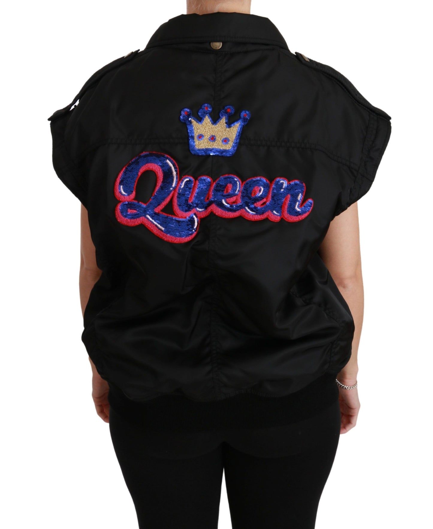 Dolce & Gabbana Schwarze Queen Crown Bomberjacke mit Pailletten