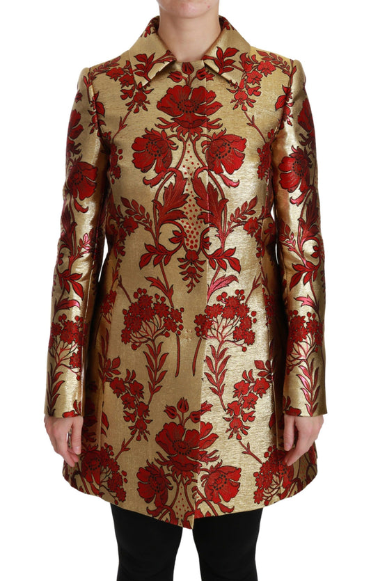 Dolce & Gabbana Rot Gold Floral Brokat Cape Mantel Jacke