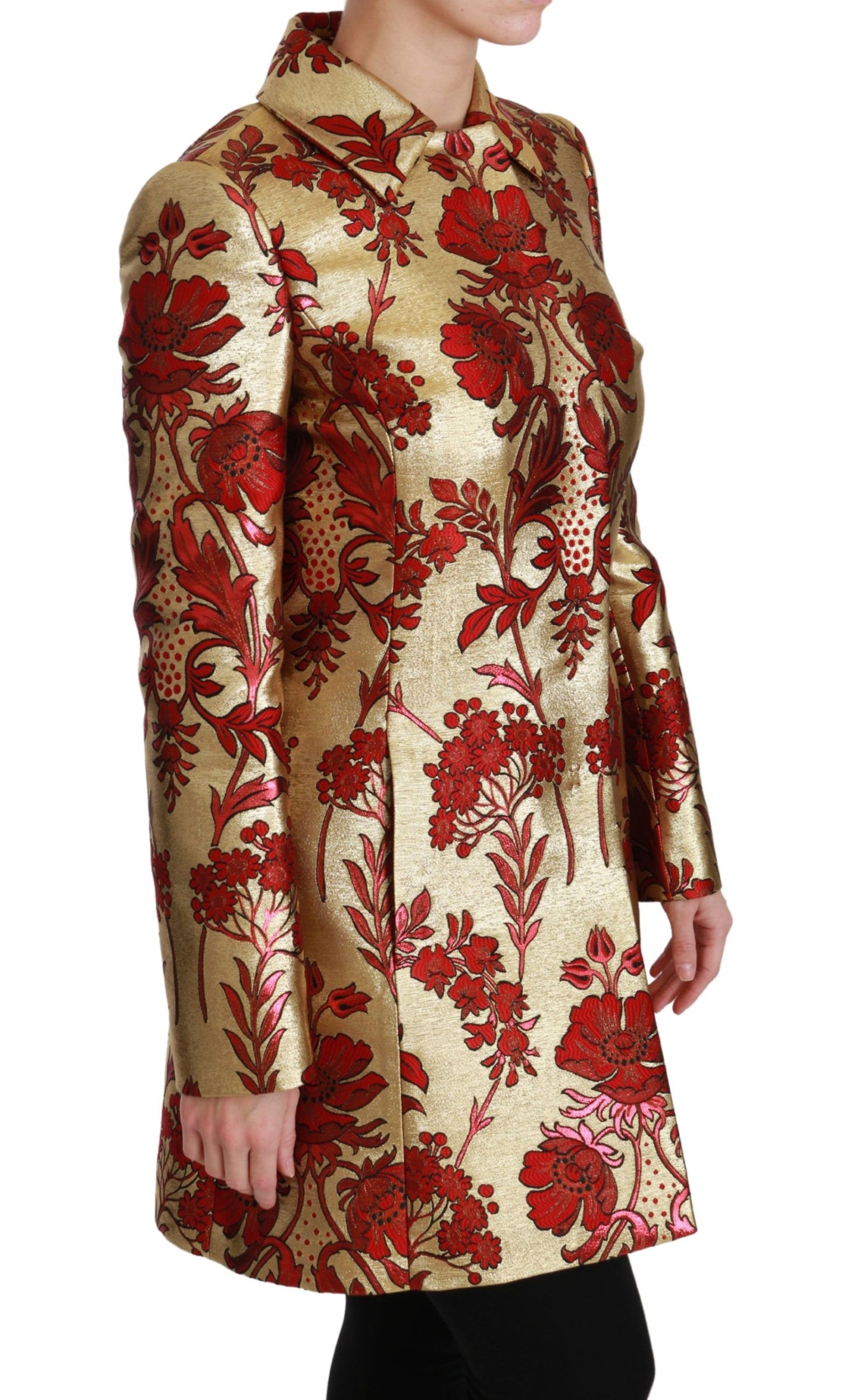 Dolce & Gabbana Rot Gold Floral Brokat Cape Mantel Jacke