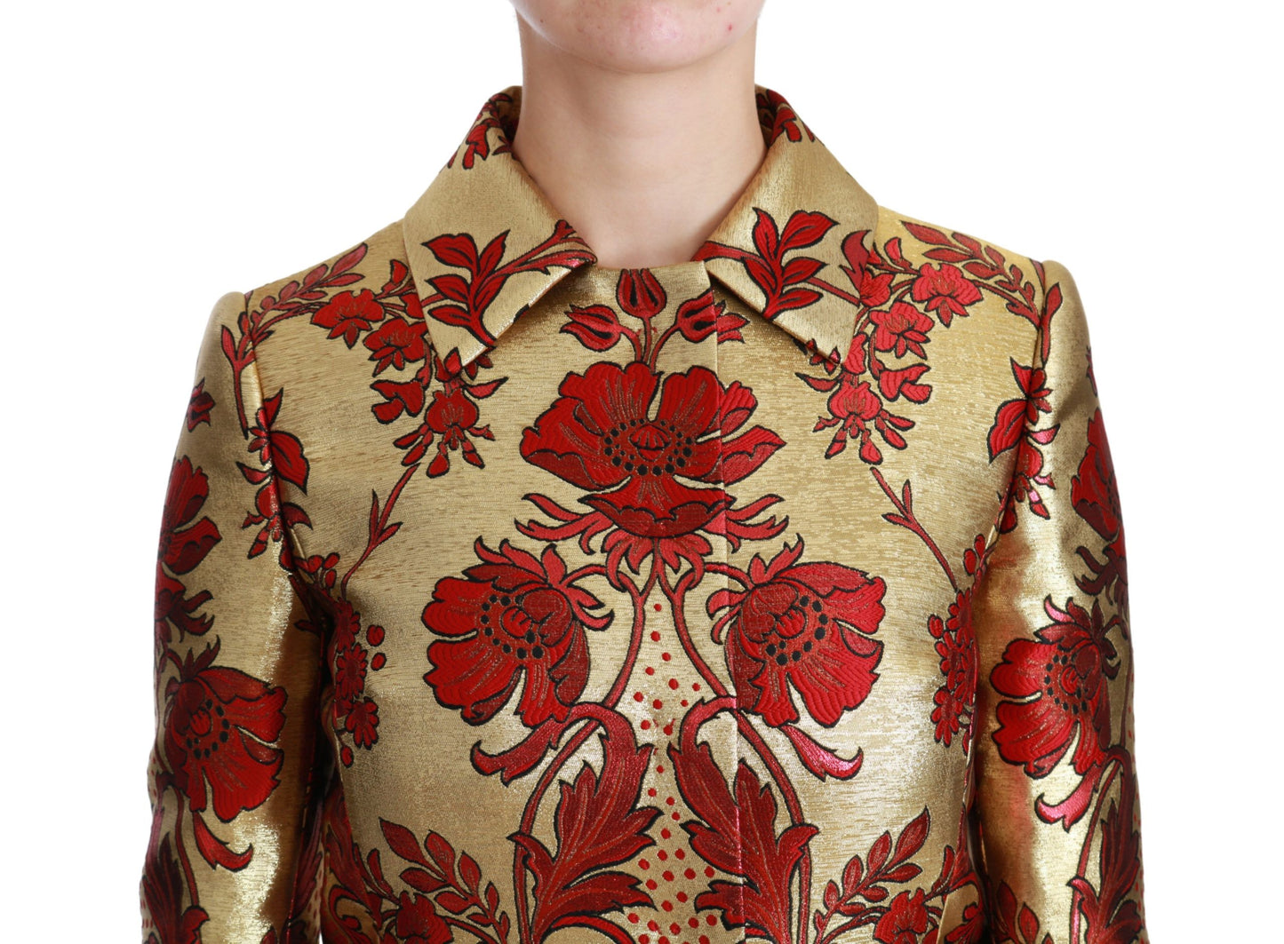 Dolce & Gabbana Rot Gold Floral Brokat Cape Mantel Jacke