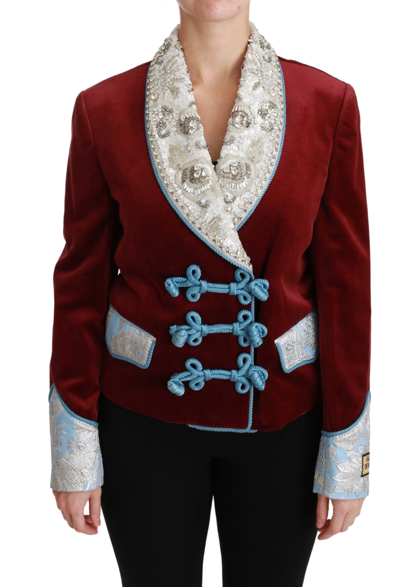 Dolce & Gabbana Roter Samt Barock Kristall Blazer Jacke